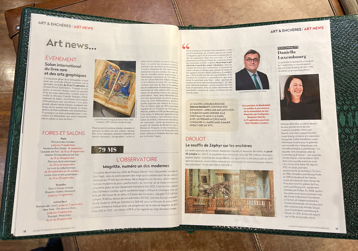 Article de la Gazette Drouot sur la participation de la Librairie Camille Sourget au Salon international du Livre Rare à Paris