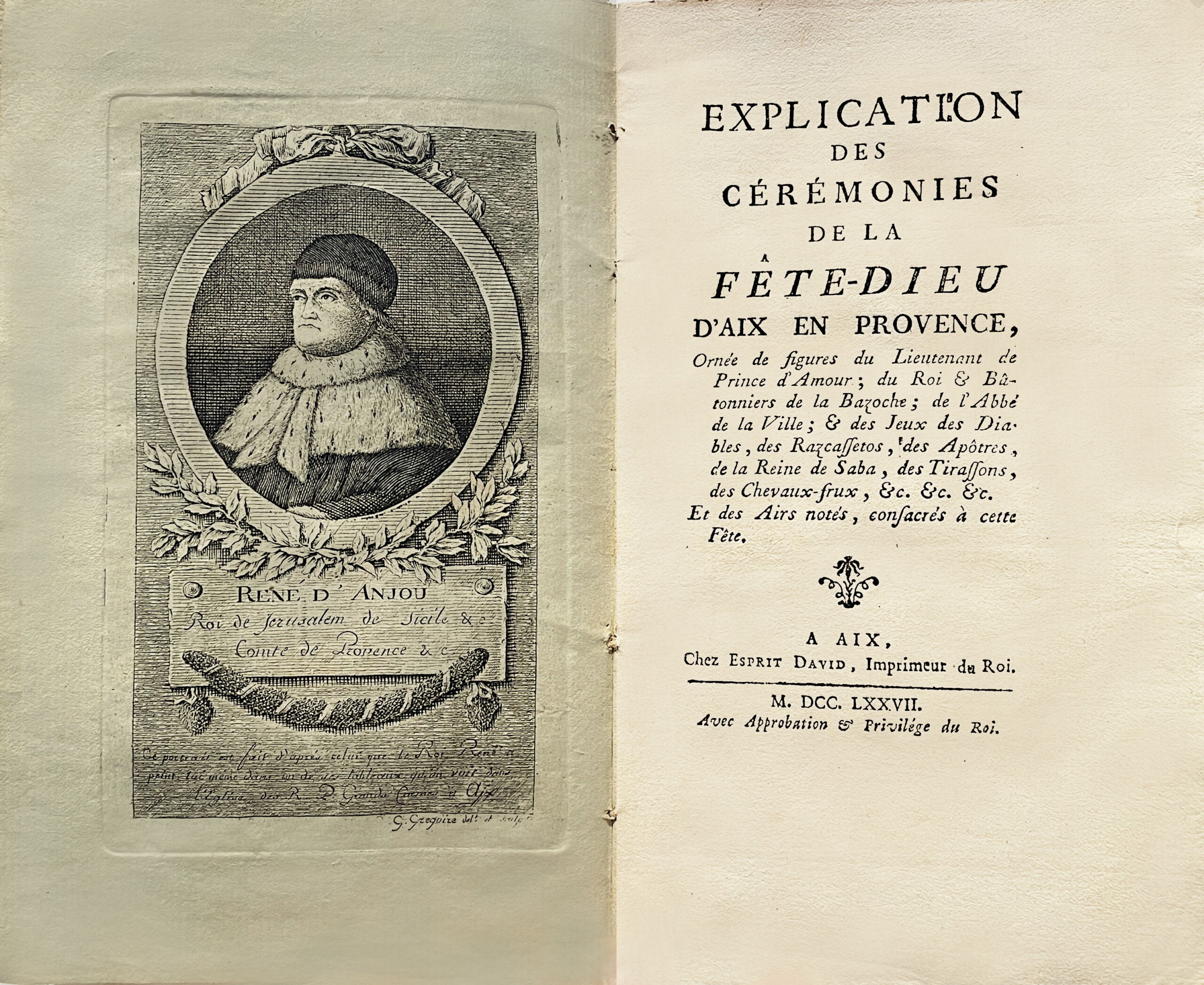 Erklärung der Zeremonien des Fronleichnamsfestes in Aix-en-Provence, Geschmückt mit Figuren des Liebeslehnoffiziers (sic); des Königs & der Bâtonniers der Bazoche; des Stadtpfarrers; & der Teufelsspiele, der Razcassetos, der Apostel, der Königin von Saba, der Tirassons…