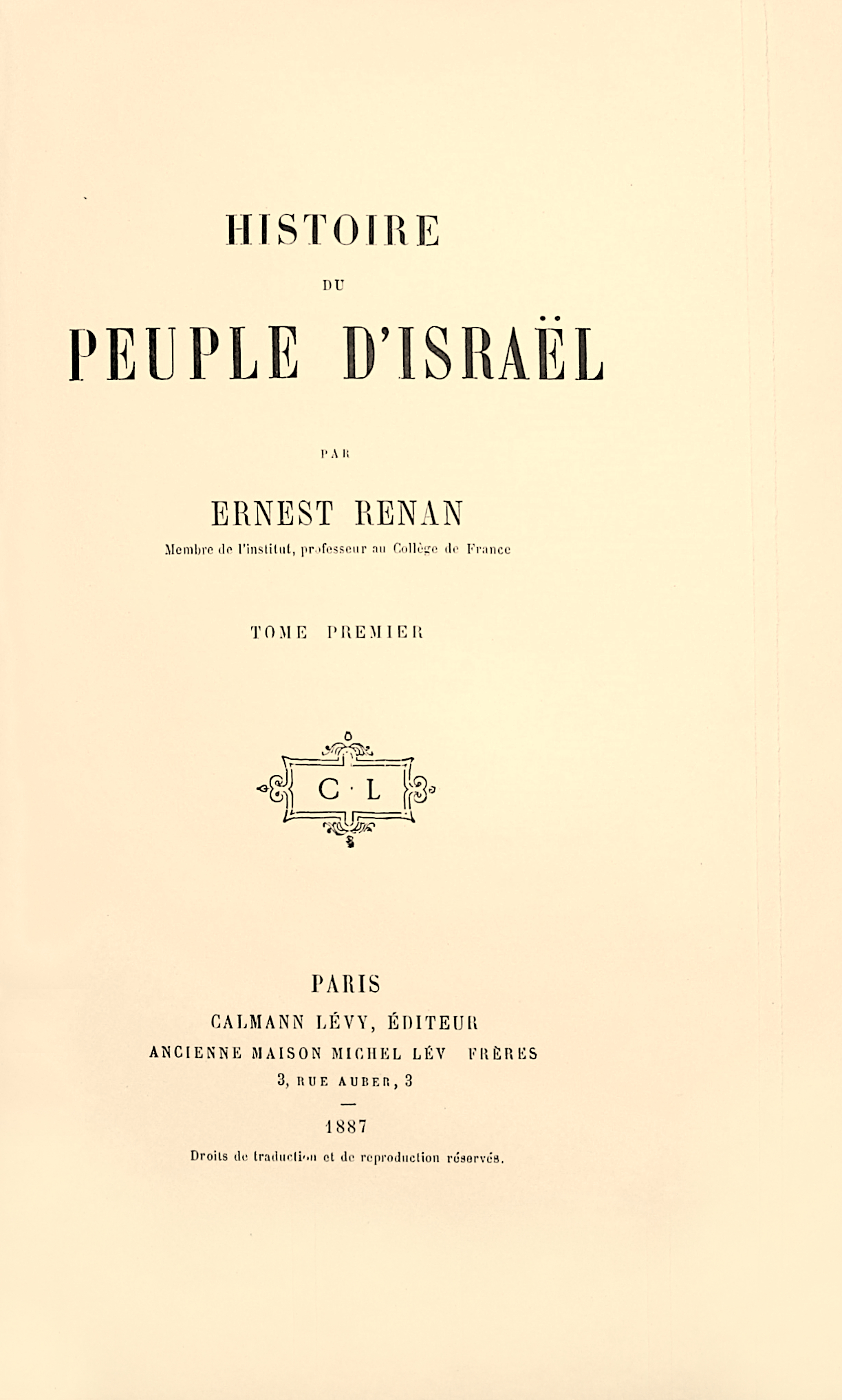Histoire du peuple d’Israël, Tome 1er, Tome V.