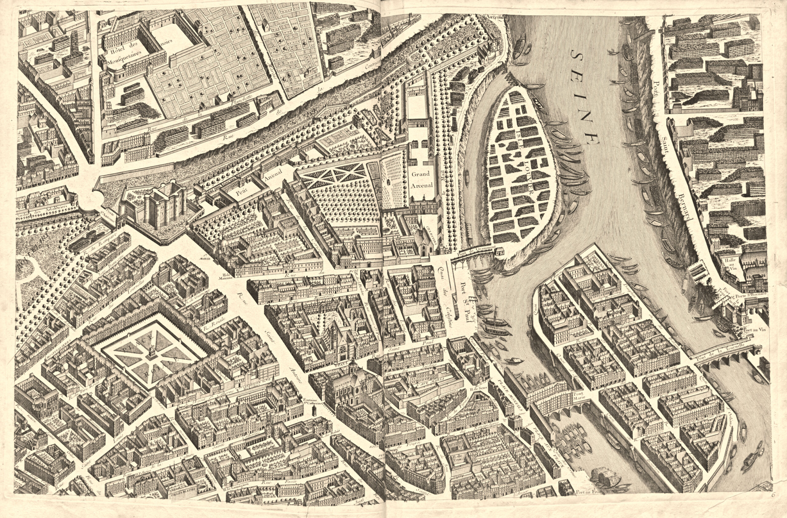 PLANO DE PARÍS, comenzado en el año 1734, dibujado y grabado por orden de Señor Michel-Etienne Turgot, Marqués de Sousmons, Señor de St-Germain-sur-Eaulne... terminado de grabar en 1739. Levantado y dibujado por Louis Bretz, grabado por Claude y escrito por Aubin. - Imagen 4