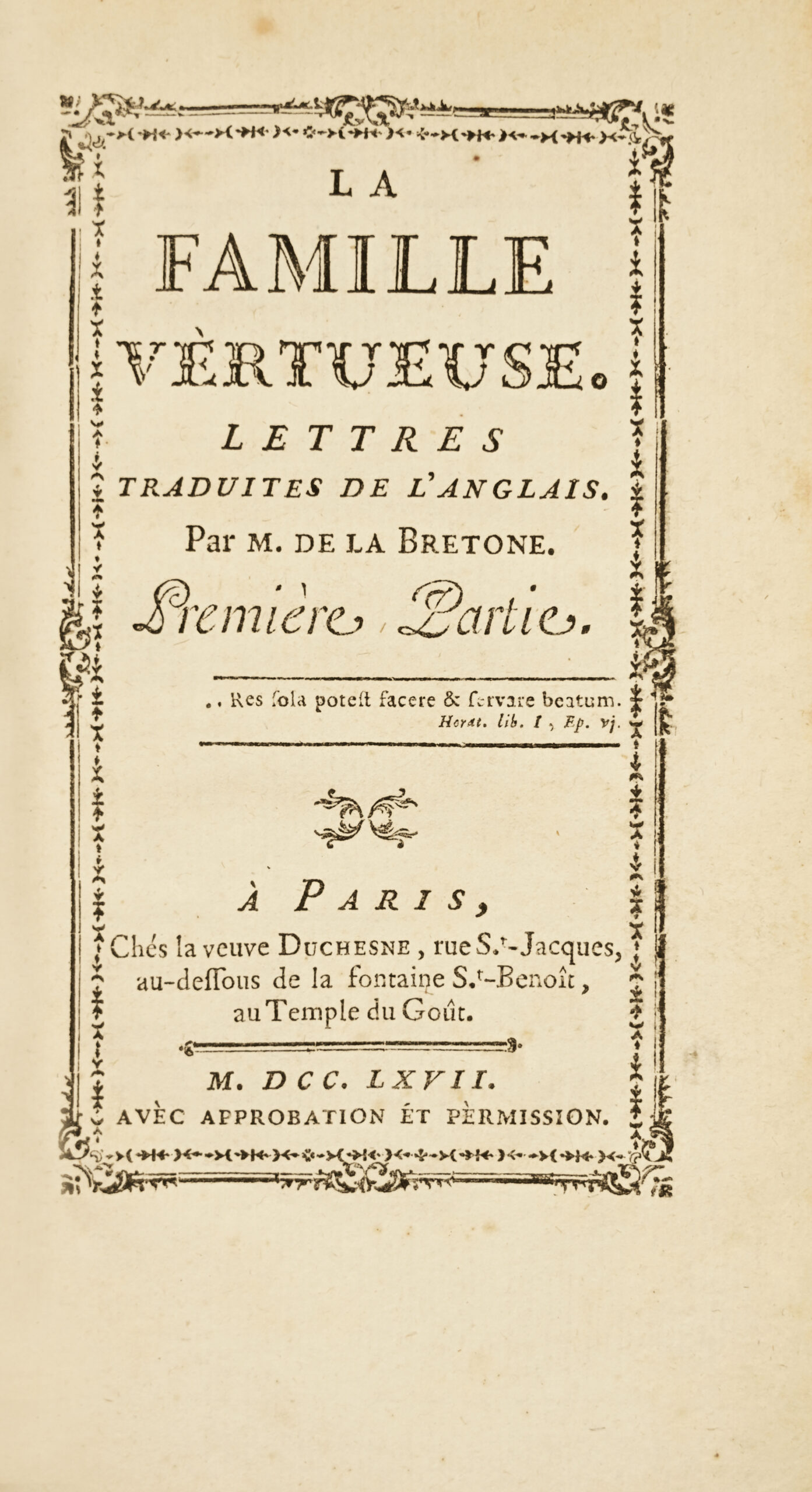 La Famille vertueuse. Lettres traduites de l’anglais. - Image 2
